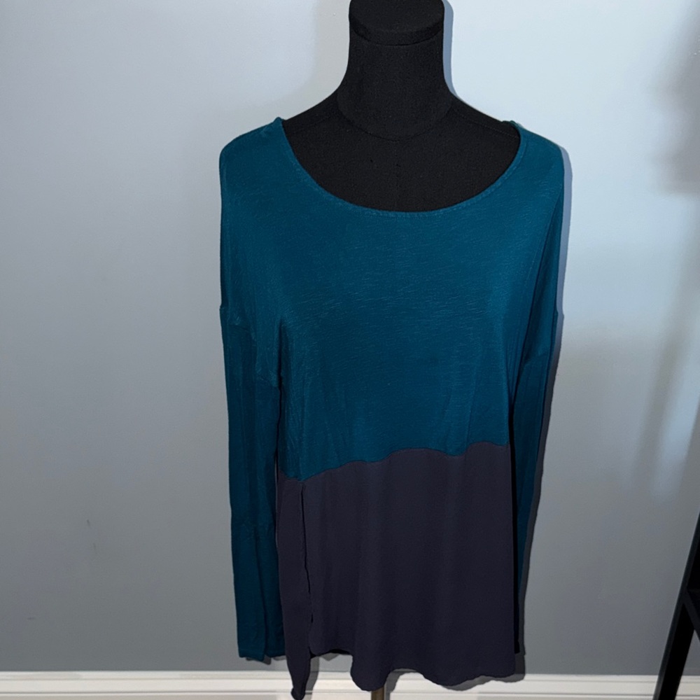 Meadow Rue Teal and Navy Long Sleeve Top